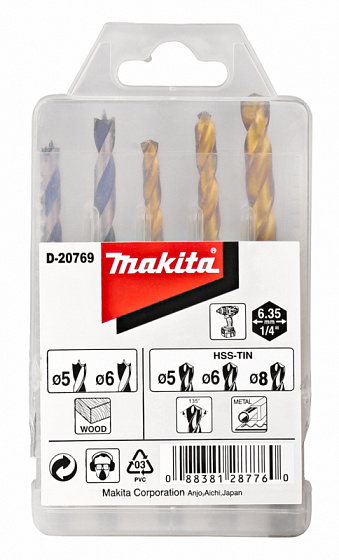 Набор сверл по дереву и металлу MAKITA 5 шт. (хвостовик1/4