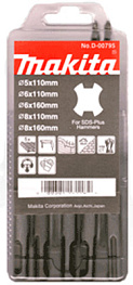 Набор буров SDS-Plus MAKITA 5 шт: 5,6,8 х110 мм+6,8х160мм/D-00795