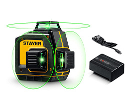 Нивелир лазерный STAYER SL-3D (GreenBeam,50м,±0.5мм/м,аккумулятор,USB-C)/34963