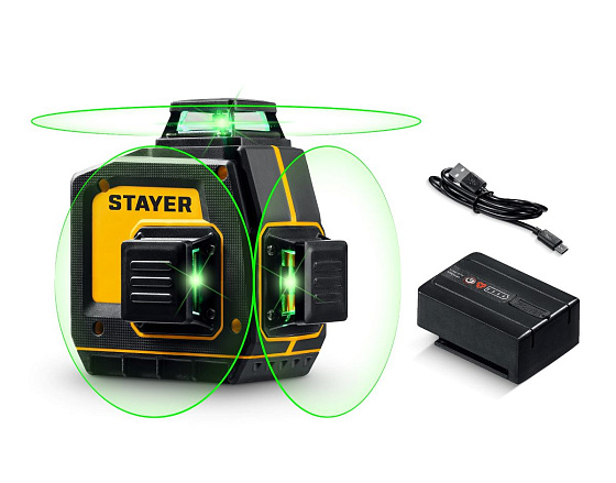 Нивелир лазерный STAYER SL-3D (GreenBeam,50м,±0.5мм/м,аккумулятор,USB-C)/34963: фото 1