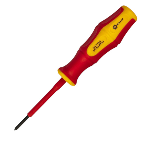 Отвертка диэлектрическая крест №0х60мм 1000В магнит, CrV: фото 1