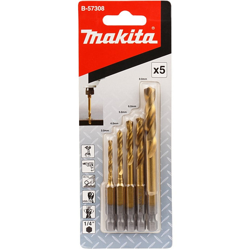 Набор сверл по металлу 3.0-8.0 MAKITA (хвостовик1/4