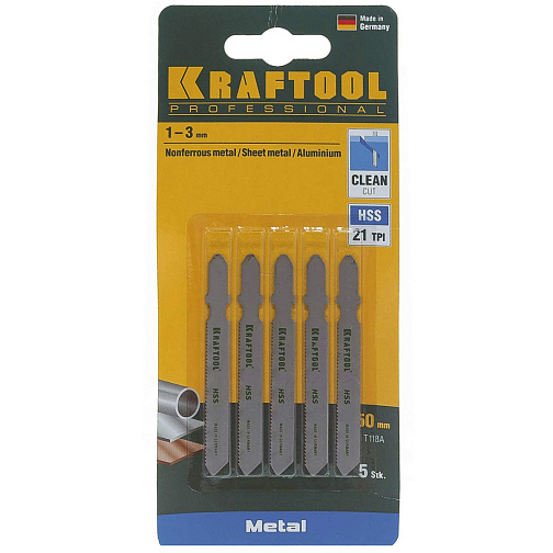 Пилки для лобзика KRAFTOOL Т118A 5шт. (50мм,HSS,нержавейка,металл1-3мм)/159551-1.2-S5 (Германия): фото 2